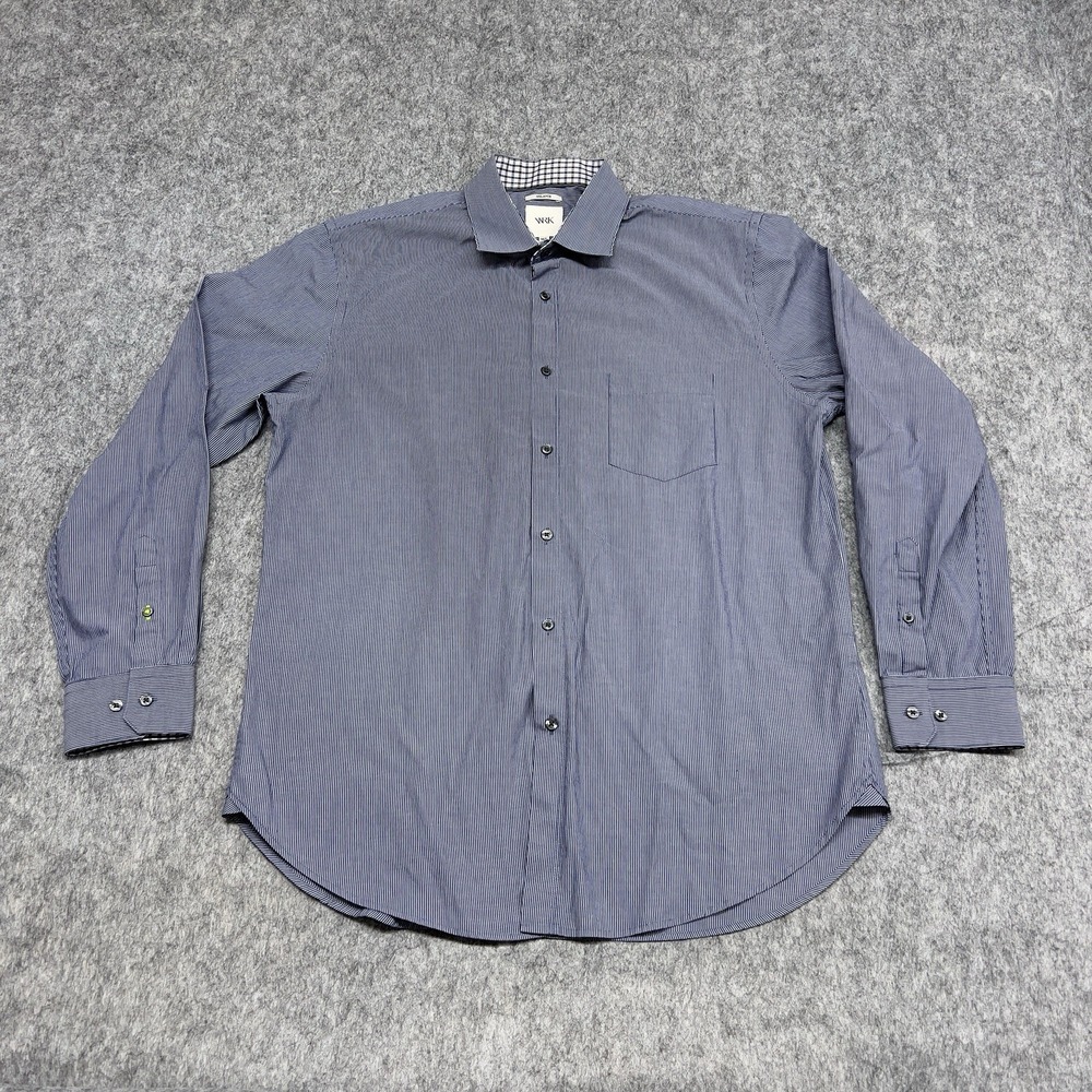 WRK Shirt Mens 16.5 34-35 Blue Stripe Melange Button Long Sleeve Business Career
